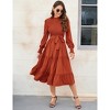 Women's Ruffle Mock Neck Long Sleeve Smocked Midi Dress Casual Floral Print Elastic Waist Tiered Long Dress - 3 of 4