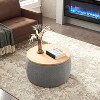 Sapphtopaz Round Ottoman with Storage Linen 2 in 1 Function Foot Stool with Wooden Top Storage Ottoman for Living Room, Bedroom, Entryway - 2 of 4