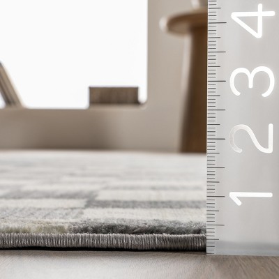 Dominique Gray Abstract Checkered Fringe Area Rug, 9' x 13'