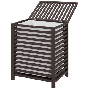 NAYSAYE Bamboo Laundry Hamper with Detachable Inner Bag Slatted Lid Space-Saving Laundry Basket for Home Bathroom, Black, 19.75"*14.25"*23.5" - 1 of 4