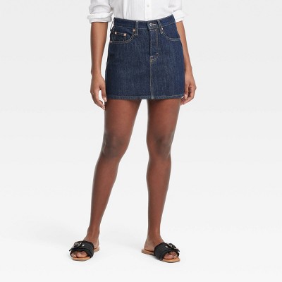 Women's Mid-Rise Denim Mini Skirt - Universal Thread™ Dark Wash 0