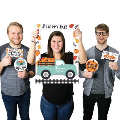 Big Dot of Happiness Happy Fall Truck - Harvest Pumpkin Party Selfie Photo Booth Picture Frame and Props - Printed on Sturdy Material