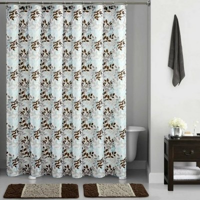 LunaLulinlk 15 Piece Brown Botanical Vine Polyester Shower Curtain Set