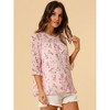 INSPIRE CHIC Women's Round Neck Ruffle 3/4 Sleeve Floral Print Chiffon Blouse - 4 of 4
