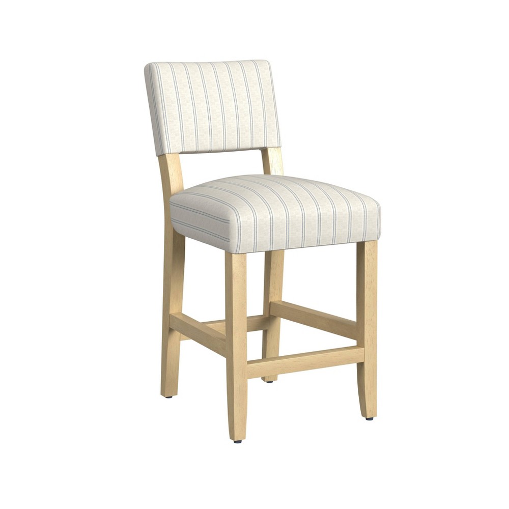 Open Back Counter Height Barstool Blue/White - HomePop: Padded, Stain Resistant, Natural Leg Finish