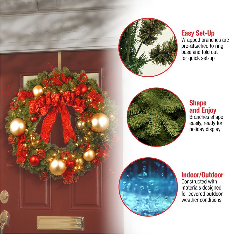 National Tree Company 36in. Decorative Collection Cozy Christmas Wreath with Red and Clear Lights, 6 of 8