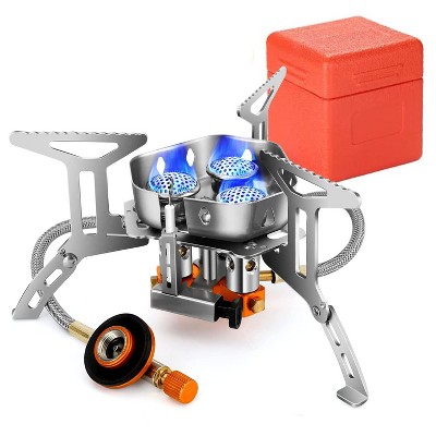 LakeForest"4000W Portable Camping Stove, Foldable Gas Burner with Piezo Ignition & Carrying Case for Hiking"Silver&Orange
