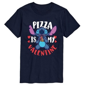Men's - Lilo and Stitch - Pizza Is My Valentine Short Sleeve Graphic T-Shirt - 1 of 4