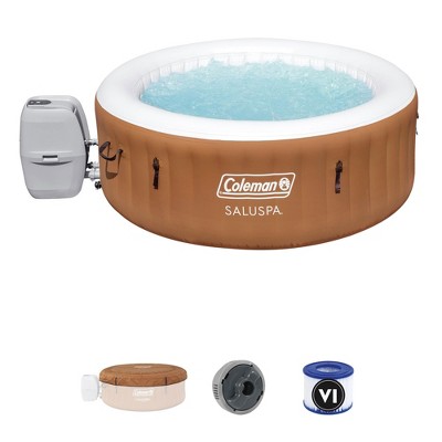 Coleman SaluSpa Ponderosa AirJet 2 to 4 Person Inflatable Hot Tub Round Portable Outdoor Spa with 120 Soothing Jets with Cover, Orange