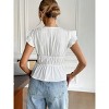 Women's Ruffled Peplum Blouse Black Bow V-Neck Short Sleeve Top - 3 of 4