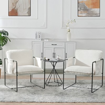 GDFStudio Virginia Modern Teddy Fabric Upholstered Metal Accent Chair with Storage Pockets(Set of 2)