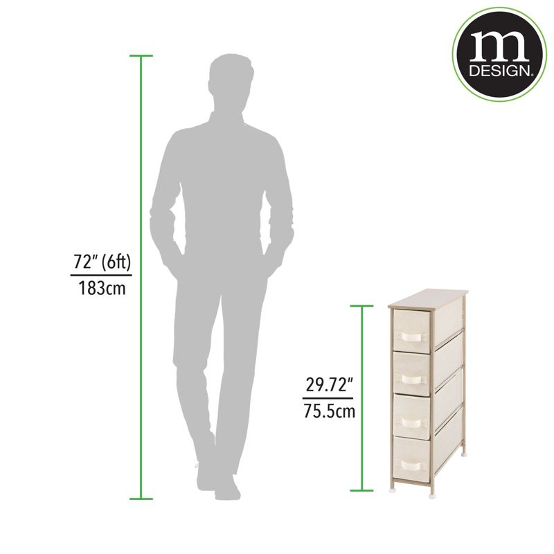 mDesign Narrow Dresser Storage Tower Stand with 4 Fabric Drawers,, 3 of 8