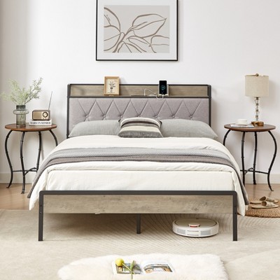 DOMETOUR Bed Frame with Charging Station Full Size