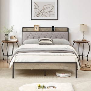 DOMETOUR Bed Frame with Charging Station Full Size - 1 of 4