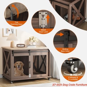 Dog Crate Furniture w/ Sliding Barn Door,37''Dog Cage Furniture,Wooden Dog Kennel End Table w/ Detachable Divider Indoor Puppy Kennel - 1 of 4
