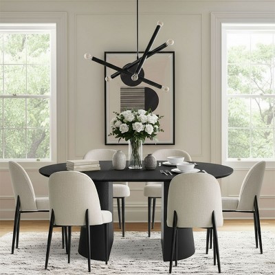 5-Piece Extendable Dining Table Set for 6,Black Kitchen Table with Upholstered Chairs,Adjustable Table for Small to Large Spaces-Tanpinhause