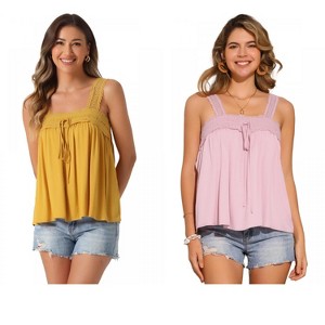 INSPIRE CHIC Women's Square Neck Panel Lace Ruffles Casual Sleeveless Tank Top 2 Packs - 1 of 4