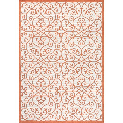 Cream and Orange 8' x 10' Synthetic Flat Woven Reversible Rug