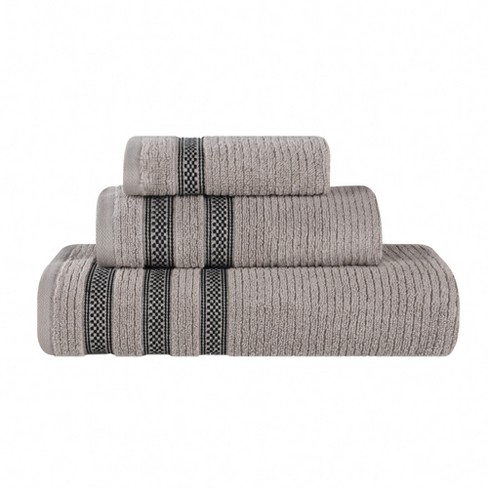 Zero Twist Cotton Ribbed Modern Geometric Border Assorted 3 Piece ...