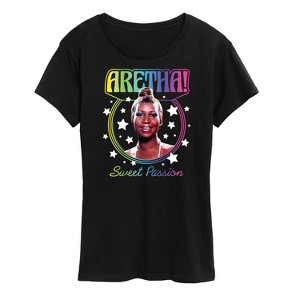 Women's - Aretha Franklin - Sweet Passion Rainbow with Stars Short Sleeve Graphic T-Shirt - 1 of 4