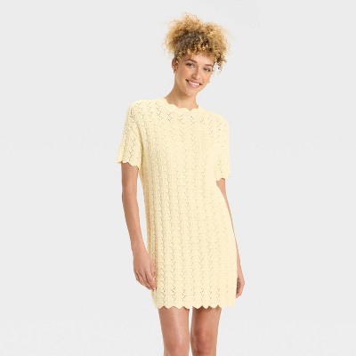 Women's Short Sleeve Pointelle Mini Sweater Dress - A New Day™