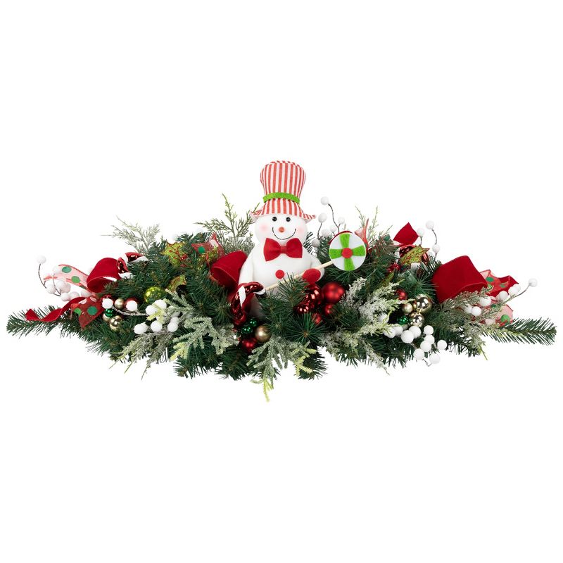 Northlight Candy Cane Snowman and Ornaments Christmas Swag - 37.5" - Unlit, 1 of 9