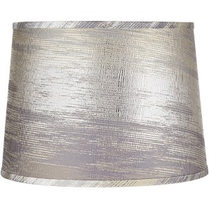 Springcrest 13" Top x 15" Bottom x 11" High x 11" Slant Print Lamp Shade Replacement Medium Gold Tapered Drum Modern Fabric Pattern Spider Harp Finial - 1 of 4