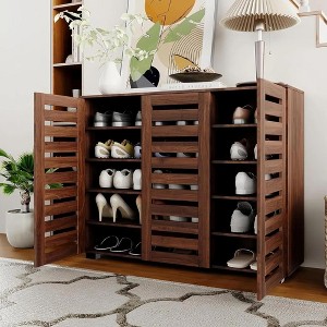 QingMoon 5-Tier Shoe Cabinet, Wooden Shoe Storage Rack, with Adjustable Shelves and 3 Doors for Entryway and Hallway - 1 of 4