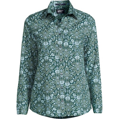 Women's Green Floral Blouse Long Sleeved Button Down 