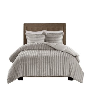 SEVOBAL Bedding Sets, Queen Faux Fur Comforter Set with Shams for Cozy and Stylish Bedroom Decor, Grey, 18.9"*13.39"*13.39" - 1 of 4