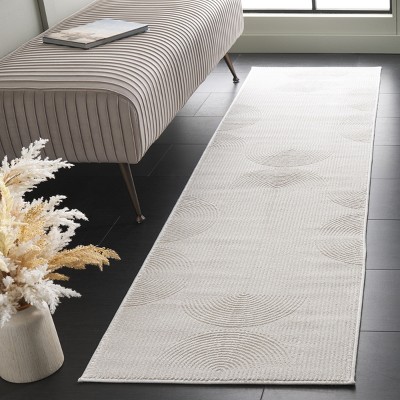 Ivory Geometric Synthetic Easy Care Runner Rug - 2'x8'