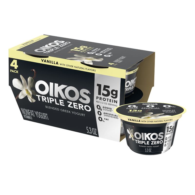 Oikos Triple Zero Vanilla Greek Yogurt - 4ct/5.3oz Cups, 1 of 15