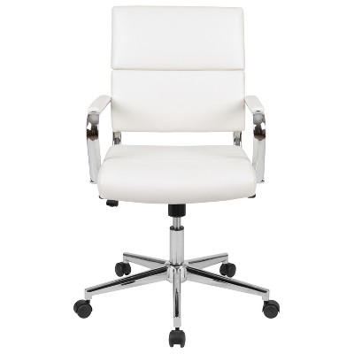 White Leather Mid-Back Ergonomic Executive Swivel Chair