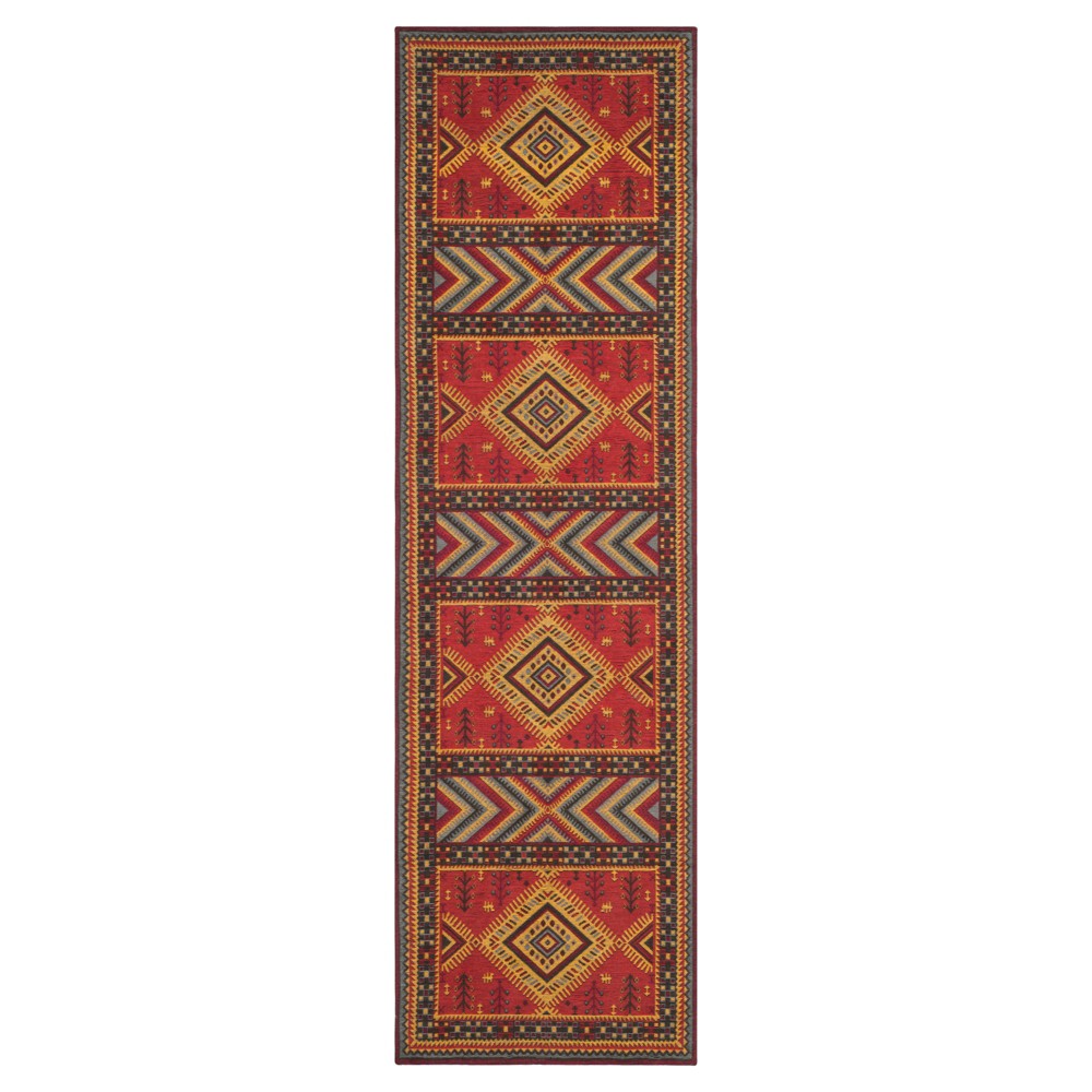 2'3inx8' Runner Red/Slate Geometric Design Loomed - Safavieh