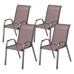Set of 4 Outdoor Dining Chairs, Stackable Patio Chairs with High Back, Breathable Mesh Seat for Garden Lawn - 1 of 4