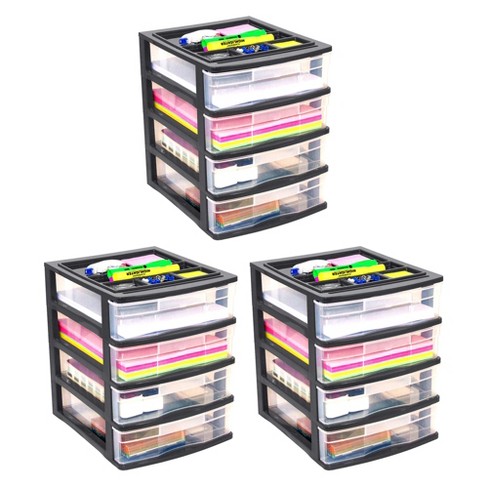 Gracious Living 4 Drawer Multipurpose Desktop Storage Bin Unit With  Organizer Lid For 8.5 X 11 Inch Paper Documents And Supplies, Black (3  Pack) : Target