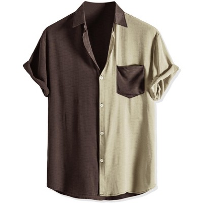 INSPIRE CHIC Men's Summer Patchwork Regular Fit Button Closure Color Block Casual Shirt