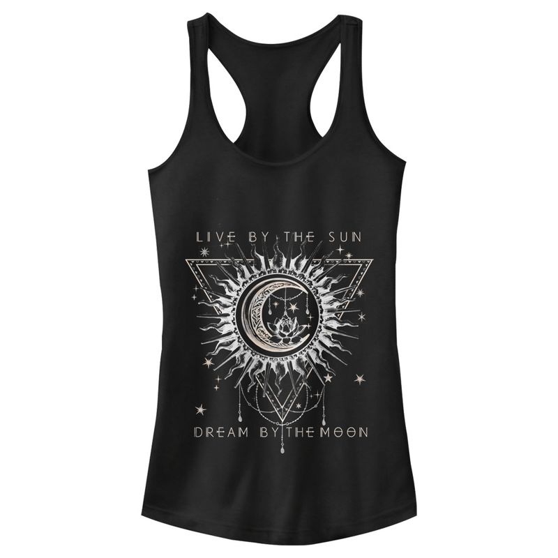 Juniors Womens Lost Gods Live By Sun Dream By Moon Pattern Racerback Tank Top, 1 of 5
