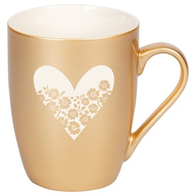 Elanze Designs Heart and Flowers 10 Ounce Ceramic Laser-Etched Engraved Drinkware Mug, Metallic Vegas Gold