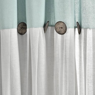 Blue and White Linen Button Kitchen Tier Curtains, 29" x 36"