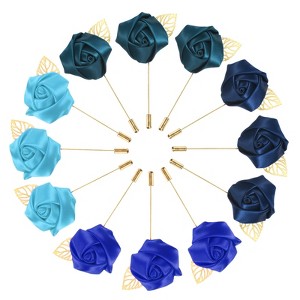 Unique Bargains Mens Golden Leaf Rose Lapel Boutonnieres Pin for Wedding 12 Pcs - 1 of 4