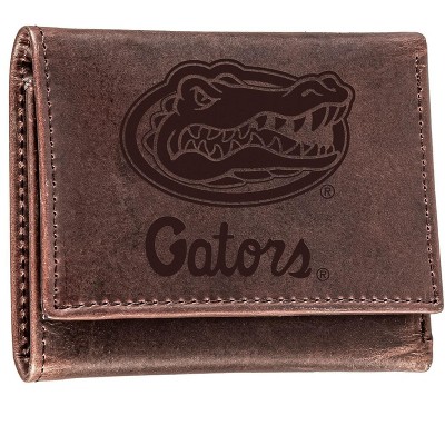 Evergreen NCAA Florida Gators Brown Leather Trifold Wallet Officially Licensed with Gift Box
