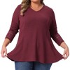 Agnes Orinda Women's Plus Size Waffle Lace Patchwork Long Sleeve V Neck Casual Flowy Blouse - 2 of 4