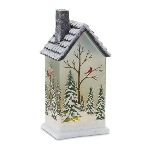 Glass Lighted House Decor Set – Pine Tree and Cardinal – 9 in – Set of 2 – Holiday Accent – By Melrose - 1 of 3