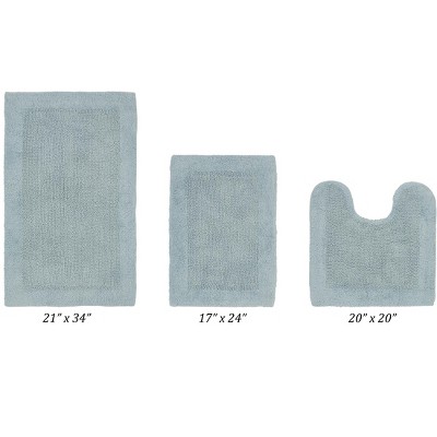 Blue Cotton Tufted Reversible 3-Piece Bath Rug Set