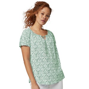 ellos Plus Size Keyhole Neckline Peasant Blouse - 1 of 4