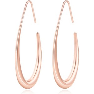 Lightweight Teardrop Hoop Earrings for Women - 14k Gold/White Gold Plated Large Oval Pull Through Hoop Earrings High - 1 of 4