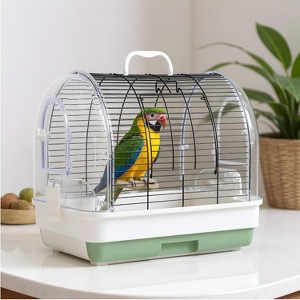 Portable Bird Cage Carrier, Escape-Proof Cage with Perches, Bowls, Tray, Travel Carrier for Small Birds, Parrots - 1 of 4