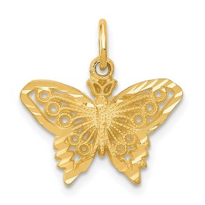 Black Bow Jewelry 14k Yellow Gold Satin and Diamond Cut Butterfly Charm, 17mm - 1 of 4