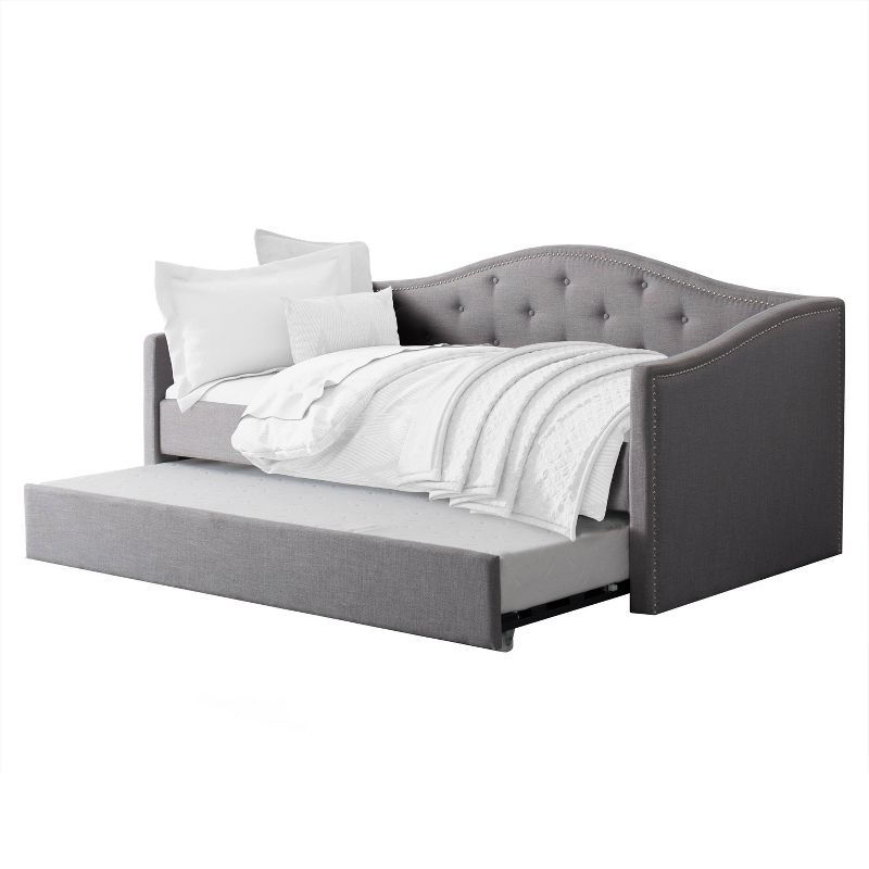 Twin Fairfield Tufted Fabric Day Bed with Trundle Light Gray - CorLiving, 5 of 7